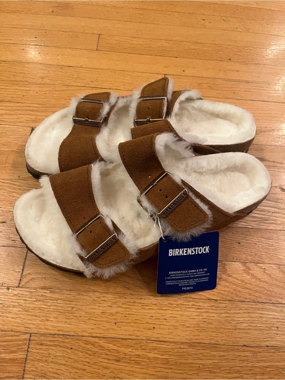 Birkenstock - Arizona Shearling Comfort Sandal - Brown and White - Size 39